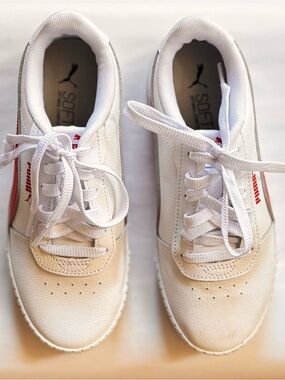 Puma Women’s White Sneakers with Red Stripe Accent Size 6